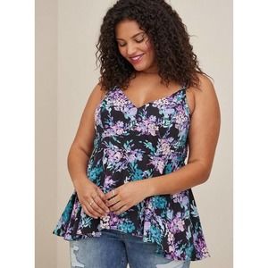 Torrid 5X Peplum Studio Crepe De Chine V Neck Top Floral Black Flowy Summer